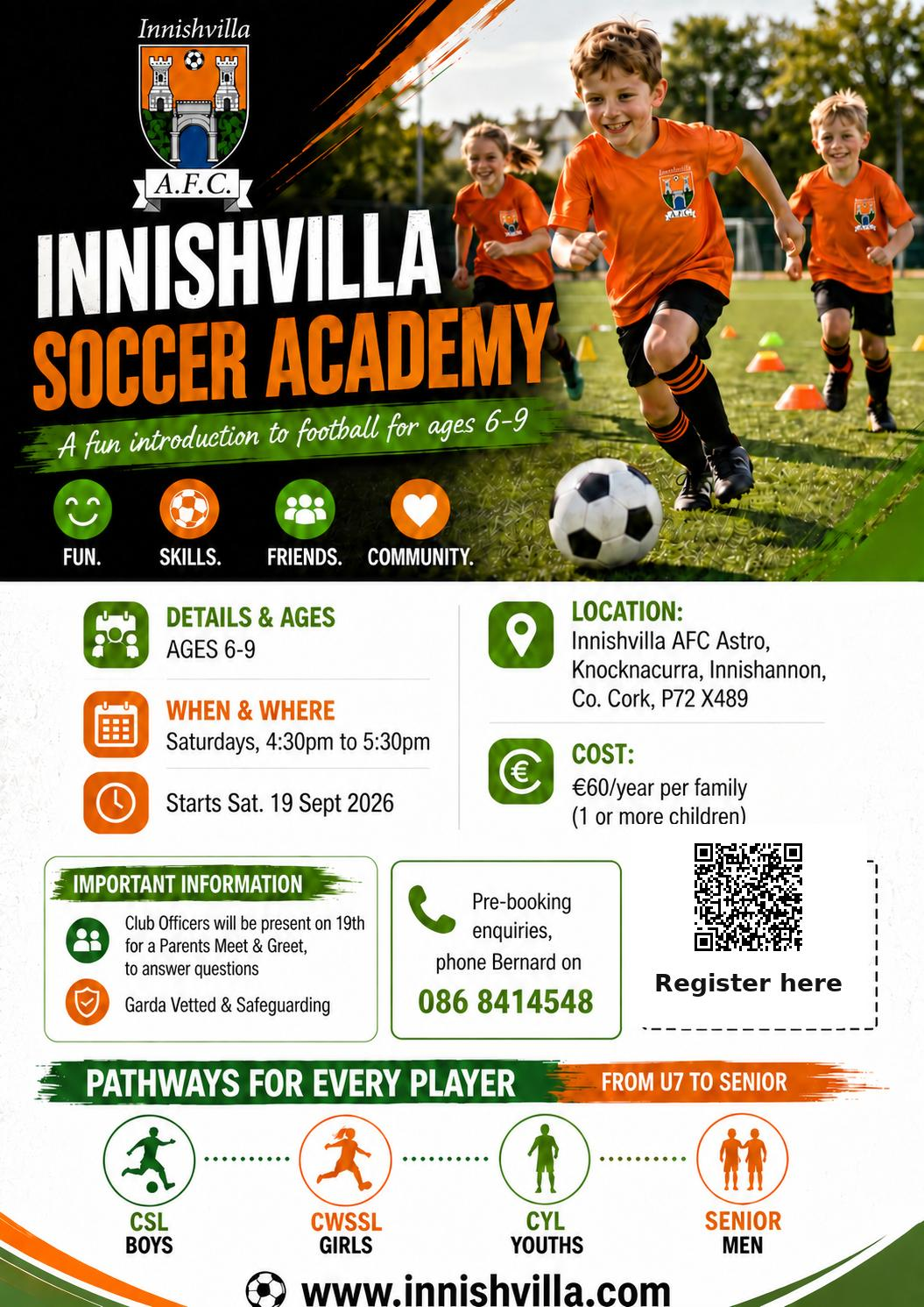 Innishvilla Soccer Academy 2026 information flyer